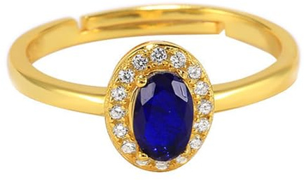 Mesnt Anello Nuziale Oro, Donna Oro Giallo Halo 4x6mm Ovale in Zaffiro Creato in Laboratorio Promise Regolabile con moissanite