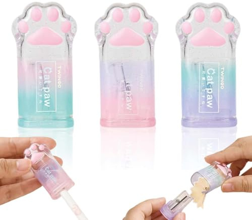 CEJAS 3 Piezas Sacapuntas con Deposito, Bolígrafo Roller Diseño de Pata de Gato, para Lápices Estándar, Tapa Plegable, Regalos para Estudiantes de Primaria, Papelería Kawaii