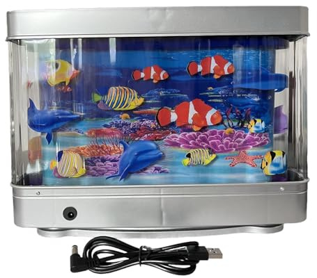 CoudarTitie Lámpara Nocturna Acuario Falso con Tanque Decorativo Y Luz LED Ambiental Peces Artificiales Ornamentales Estructura de PP Adecuada para Escritorio Sal, Gran