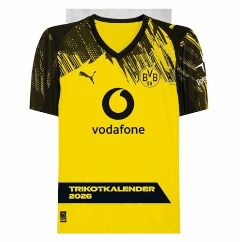 BVB Trikotkalender 2026: Kalender im originalen Trikot-Design, perfekt für Fans des BVB. Die tollsten Spielerfotos in einem dekorativen Wandkalender. (Bundesliga Kalender Heye)