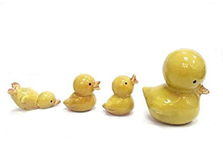DMtse 4 X Yellow Duck Ornaments Combination Mini Ceramic Crafts Desktop Home Decoration