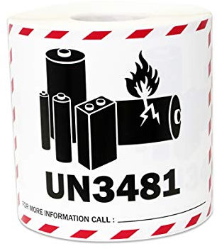 UN3481 Label - 4 x 3 Inch Lithium Ion Battery Stickers Warning Writable Transport Handling Instruction Caution Warning Lithium Battery Shipping Label - Adhesive, 300 Labels/Pack
