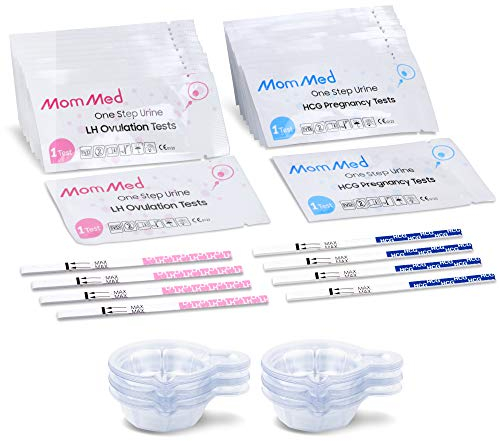 MOMMED Ovulationstest Kit HCG15-LH40, 15 Schwangerschaftstests und 40 Ovulationstests mit 55 Urinbechern Zuverlässiger und schneller Frühschwangerschaftstest