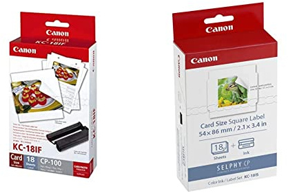 Canon KC-18IF Stickerpapier (in Scheckkartengröße inkl.Farbkartusche) & KC-18 IS 5 x 5 cm Sticker-Papier für Selphy Drucker