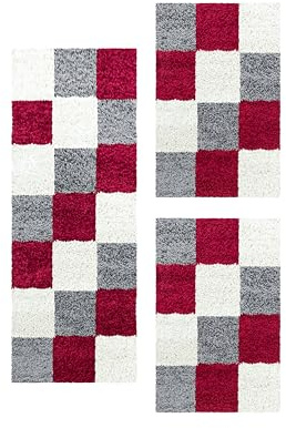 HomebyHome Bettumrandung Schlafzimmer 3 teilig Teppich Rot - Waschbarer Bettumrandung Teppich Läufer Set Extra Flauschig Bettvorleger Schlafzimmer Bettset: