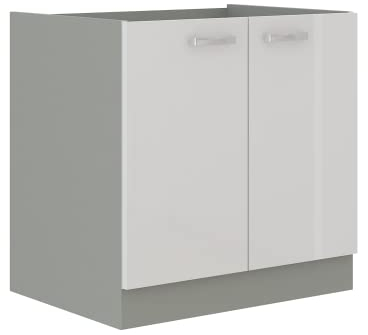 Spülenschrank 80 Bianca Hochglanz Weiß Grau Küchenzeile Küchenblock Einbauküche