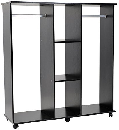 HOMCOM Armoire penderie Meuble de Rangement Mobile 6 roulettes 120L x 40l x 128H cm en Bois Noir