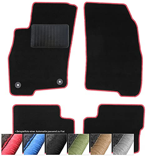 moto-MOLTICO Fußmatten Auto - Velours Autoteppiche passend für FIAT Albea Grande Punto - 4-teiliges Set - Schwarze Automatten mit Roten Ziernähten