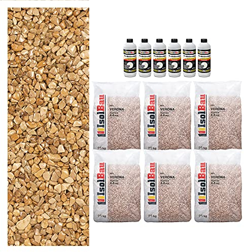 Isolbau Steinteppich SET Marmorkies 150kg + Bindemittel bis 15m² Verona 4/8mm Epoxidharz, Terassenboden, Natursteinboden Marmorkies Bodenbelag, Steinboden Bodenbeschichtung, Marmorstein, Innen Außen