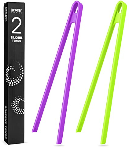 Lot de 2 pinces à dessous-de-plat en silicone de 30 cm pour la cuisson - Anti-adhésif - Ustensiles de cuisine résistants à la chaleur - Pour barbecue, poêle, steak et grille-pain (vert, violet)