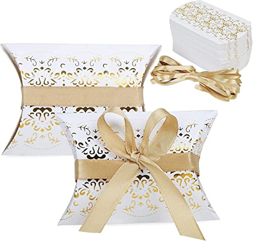 50 Piezas Cajas de Almohadas de Papel, Cajas de Regalos de Boda de Almohada, Caja de Almohada, Caja de Dulces de Papel, Caja de Dulces para Regalos Pequeñitos de Boda/Cumpleaños/Fiesta
