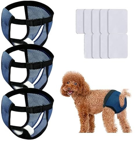 Hundewindel aus Netzgewebe, waschbar, wiederverwendbar, supersaugfähig, kein Auslaufen, mit verstellbarem Schnappverschluss, für große Hunde, groß bei Hitze (blau, XL)