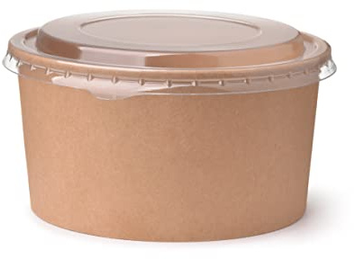 Saladier à emporter couvercle marron rond en carton kraft avec revêtement intérieur PLA et couvercle en PET recyclé (50, bol de 1000 ml)