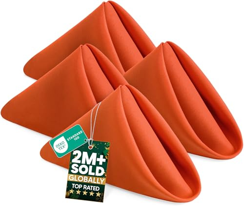KICHLY Orange Cloth Napkins 24 Pack (50x50cm) Washable Fabric Napkins for Weddings, Parties, Dining & Commercial Use, Luxury Reusable Table Napkins, Serviettes for Home & Restaurant