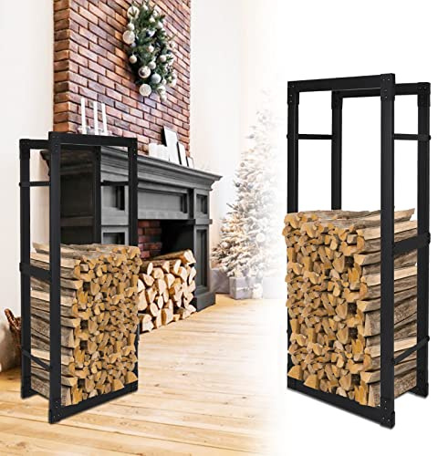 Joparri Scaffale per legna da ardere, in metallo nero, per interni, per legna da ardere, dimensioni: 25 x 60 x 100 cm (lunghezza x larghezza x altezza)