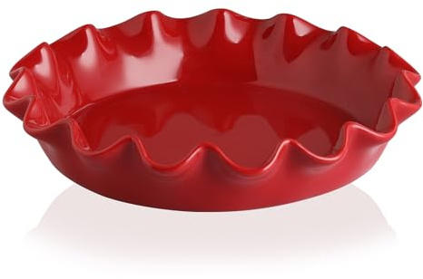 Sweejar Home Runde Kuchenform aus Keramik, geriffelte Porzellanpfanne, antihaftbeschichtet, Quicheform für Kürbis- und Apfelkuchen, Bauernhaus-Design, Rot