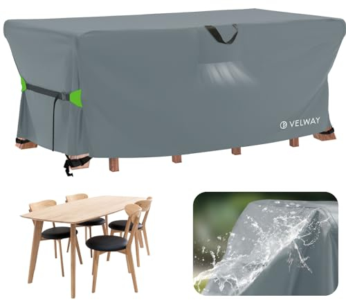 Velway Coperture per Mobili da Giardino Impermeabile: Copertura Tavolo Giardino Esterno con sfiato d'Aria Antivento Telo Copri Tavolo Arredo Rettangolare (Grigio 170x95x74cm)