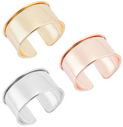 UNICRAFTALE Set med 3 st legering manschettarmband, 3 färger, öppen manschettarmband, bred tråd, justerbart guldmanschettarmband, för ädelsten inlägg, läderarmband, bredd