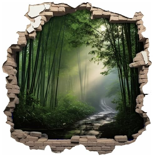 Samunshi® Wandtattoo Wandriss mit Bambus Wald Fenster in andere Welt Portal Wanddekoration Wandsticker für Kinderzimmer Wohnzimmer Wanddeko 50 x 50cm