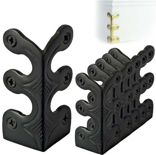 Skiffers Baseboard Corner Protectors, Solid Brass Skirting Board Corner Protectors, Skiffer Skirting Board Corner Protector, Brass Skiffers for Baseboards (Black,8 Pcs)