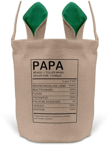 22Feels Papa Osterkorb Vater mit Henkel Ostergeschenk Tragetasche Ostern Deko Osternest Körbchen Hasenohren (Beige/Grün)