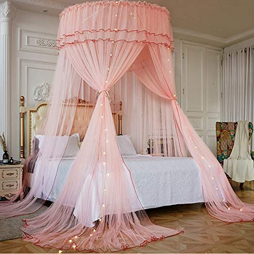 Bettvorhänge, Himmelbett, Prinzessinnen-Betthimmel, Mädchen, niedliche Raumdekoration, Moskitonetz, Bettdekoration für King-Size- und große Queen-Size-Betten, einfache Installation (Größe: 1
