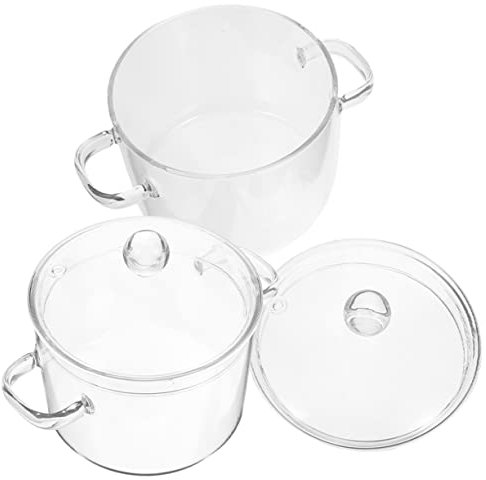 TOPBATHY Ollas De Vidrio Para Sopa De 1350 Ml Doble Asa y Tapa, Aptas Para Cocina Vitrocerámica, 2 Piezas De Borosilicato Para Guisar y Cocinar