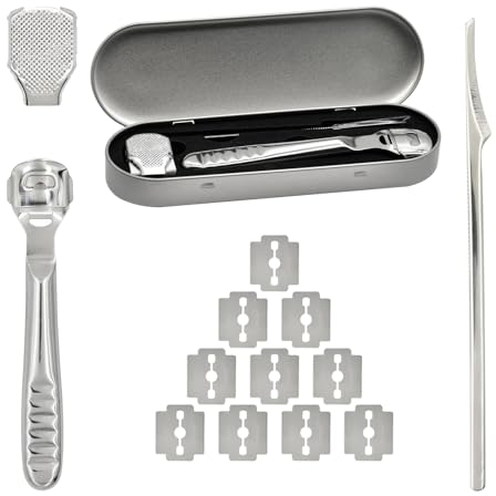 Fußfeile Set Pediküre Hornhaut hornhautraspel für die Fußpflege, 10 Klingen und Box,Edelstahl Hornhautentferner,Hornhauthobel und Hornhautentferne,Hornhauthobel Fußschaber