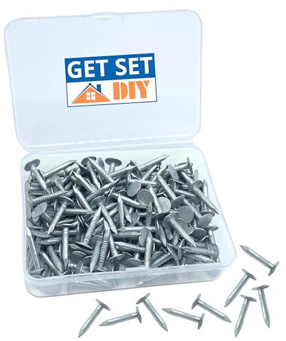 Chiodi zincati, 20 mm, confezione da 150, extra large, in feltro, per tetto a capanno, resistenti per fissare il feltro del tetto del capanno in una pratica custodia di plastica