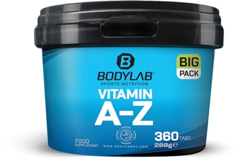 Bodylab24 BIG PACK Vitamin A-Z 360 Tabletten, alle 13 essenziellen wasser- und fettlösliche Vitamine in einem Supplement, Vitamin-Komplex für die einfache Versorgung, ideal für Sportler
