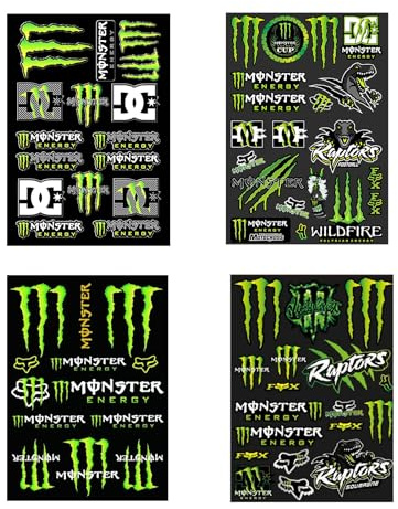 Diyxisk 4 Stück Monster Scratch Auto Aufkleber Monster Energy Aufkleber | Bogen Sponsoren Moto Motocross Stickers Kit für Offroad Motorräder und Helme Motorrad Enthusiasten