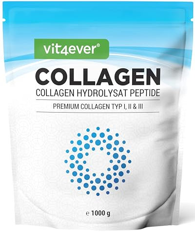 vit4ever Collagen Pulver 1000 g (1 kg) - 100% bioaktives Kollagen Hydrolysat Peptide - Kollagen Typ 1 & 3 - Geschmacksneutral - Ohne Zusatzstoffe