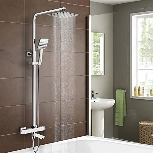 Nes Home Square Exposed Thermostatic Dual Control Shower Mixer Riser Rail Kit