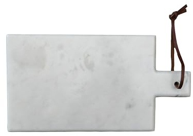 Arthur Camaron - Rectangular White Marble Chopping Board/Serving Tray with a Built-in Handle and Leather Strap - This Handmade Cutting Board Also Doubles up as a Cheese Board