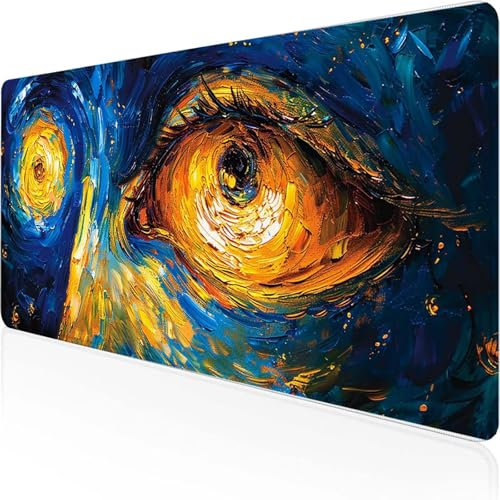 Auge Mauspad 600x300x3 mm, Gaming Mauspad Gelb Desk Mat with Stitched Edges Wassxerdicht Non-Slip Rubber Base Desk Mat für Büro Gaming Zubehör Verbessert Präzision und Geschwindigkeit, Geschenke R-Z