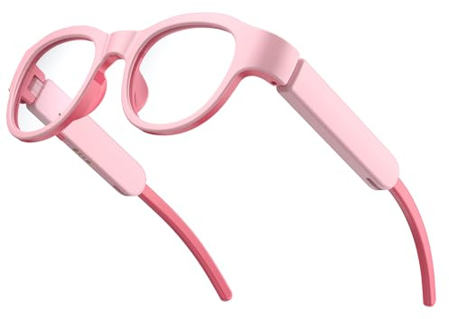 Kids Blue Light Glasses with Bluetooth glasses, Open-Frame Directional Stereo Sound, IPX4 Waterproof Smart glasses for Girls,RGB 7-color light , Kids Smart Glasses Birthday Gifts for Aged 6-12 (Pink）