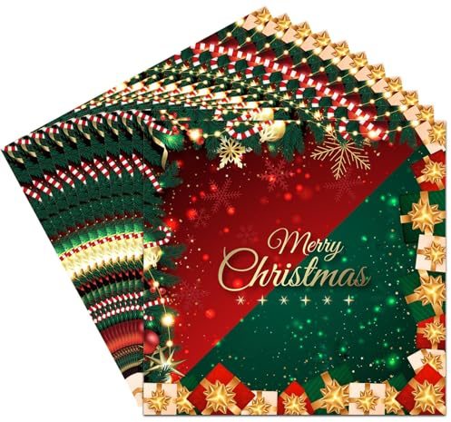 ZOCONE 60 PCS Christmas Napkins for Decoupage, Xmas Serviettes for Table Decoration, Xmas Party Napkins in Merry Christmas Snow Pattern, Disposable Decorations Paper Napkins