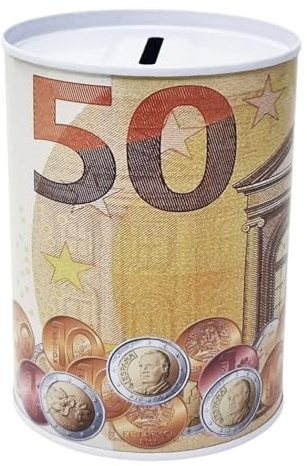 Burk Spargris Design Sedlar 50 Euro i Metall Oöppningsbar tenn 10 x 8 cm