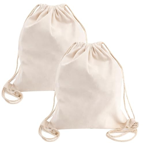 2 Pcs Sac en Coton Avec Cordon de Serrage, 38x42cm Sacs en Tissu à Peindre