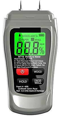 Misuratore Umidità, MT-18 Grigio 0-99,9% Misuratore di umidità del legno digitale a due pin Misuratore di umidità della carta Tester di umidità della parete Rilevatore di umidità del legno(Szary)