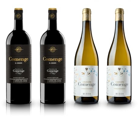 Comenge Pack Vino Ribera del Duero y Verdejo D.O Rueda - 2 Tinto Origen Crianza + 2 Blanco Verdejo - Incluye Visita y Cata 2 Personas a Bodegas Comenge - Estuche para Regalar 4 Botellas 75cl