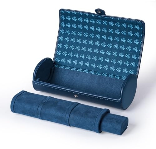 XTELARY Uhrenrolle für 3 Uhren, Reise-Uhrenetui mit herausnehmbaren Kissen für Damen und Herren, Leder-Vitrine für Uhrensammlungen und Geschenk zum Jubiläum oder Geburtstag (Blau Uhrenaufbewahrung)