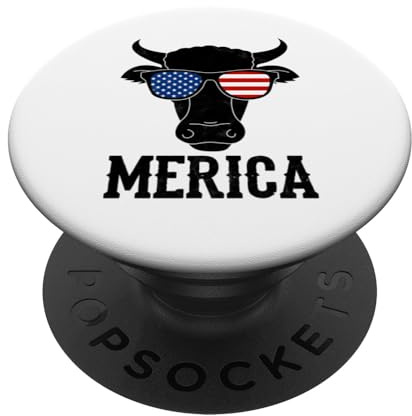 Merica Kuh Rind mit Sonnenbrille Und USA Fahne Geschenk PopSockets Klebender PopGrip