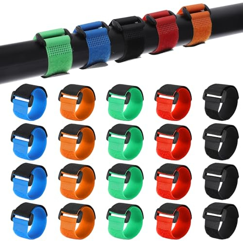 Sorcristy 20 cinghie per canna da pesca, 5 colori con gancio e anello, cinghie elastiche regolabili per canne da pesca, cinghie elastiche per canne da lancio, per canne da mosca
