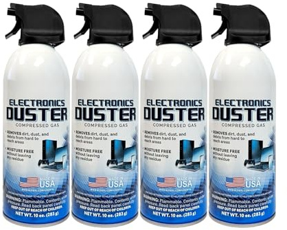 Electronics Duster Compressed Gas Air Spray, 10 oz, 4 Pack, Moisture-Free Residue-Free for Computer Keyboard Laptop Office Equipment