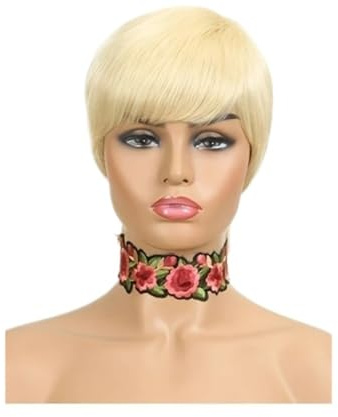 6 Zoll kurze Pixie-Schnitt-Perücken for Frauen, geschichtetes Pixie-Echthaar mit Pony, leimlose Perücke for den täglichen Gebrauch Flauschigs und Natürlich(Blonde)
