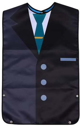 TOBBOMEY Bavoir Adulte Noir en Polyester Lavable Motif Costume Élégant, Haute Durabilité, Protection pour Repas des Hommes Adultes