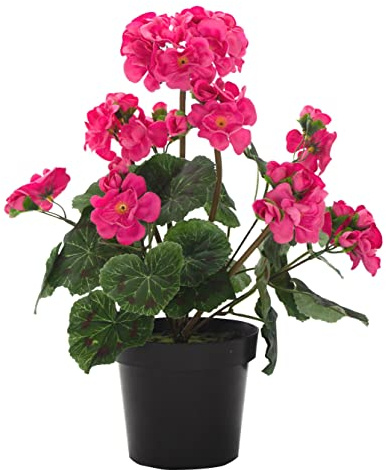 DARO DEKO künstliche Geranie pink 34cm stehend im Topf Kunst-Blume Pelargonie rosa-rot Kunstpflanze UV-beständig Balkon
