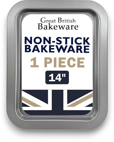 Great British Bakeware Single 36cm Superior Double Coated Non-Stick Large Roasting Tray, Oven Baking Tray, PFOA & BPA Free Cookware, Oven Safe Baking & Roasting Tin, Made in England