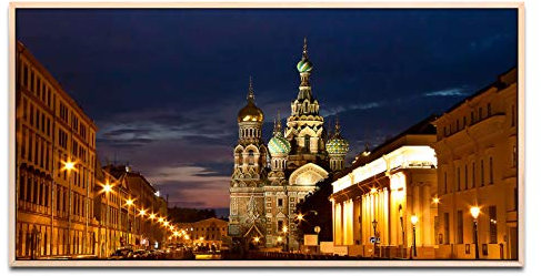 Russland Fluss ca. 130x70cm Wandbild inklusive Schattenfugenrahmen naturfarbend - Panorama Leinwand Bild XXL Format Wandbilder Wohnzimmer Wohnung Deko Kunstdrucke